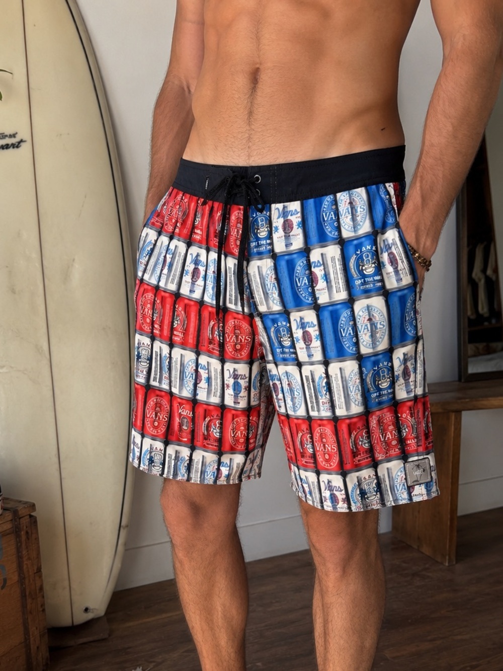 Vans Beer Can Print Board Shorts Swim Trunks Size 31 Surf Skate